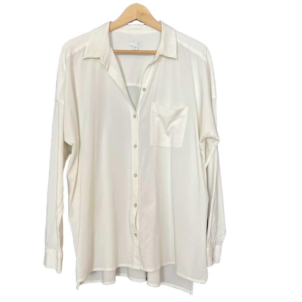 J.Jill Shirt Womens Size Medium White Long Sleeve Mother Of Pearl Pocket Coastal